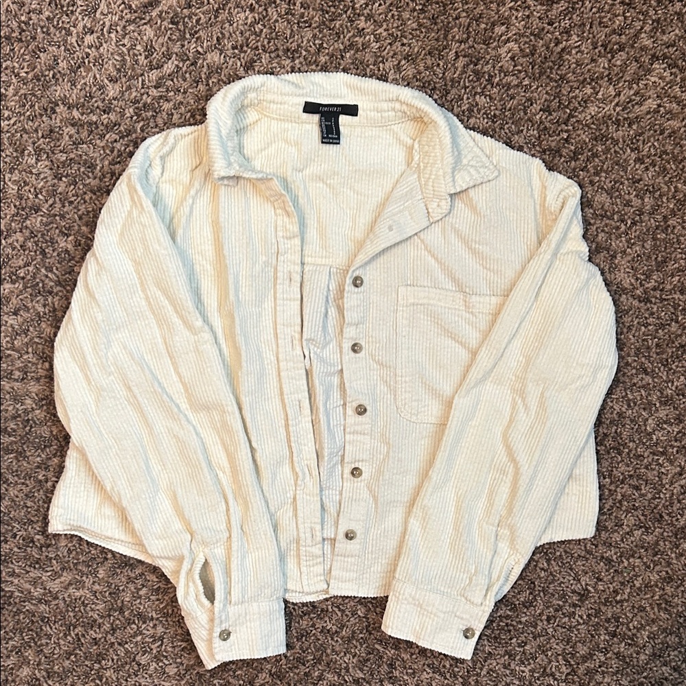 Forever 21 Cream Corduroy Button-Up Hoodie
